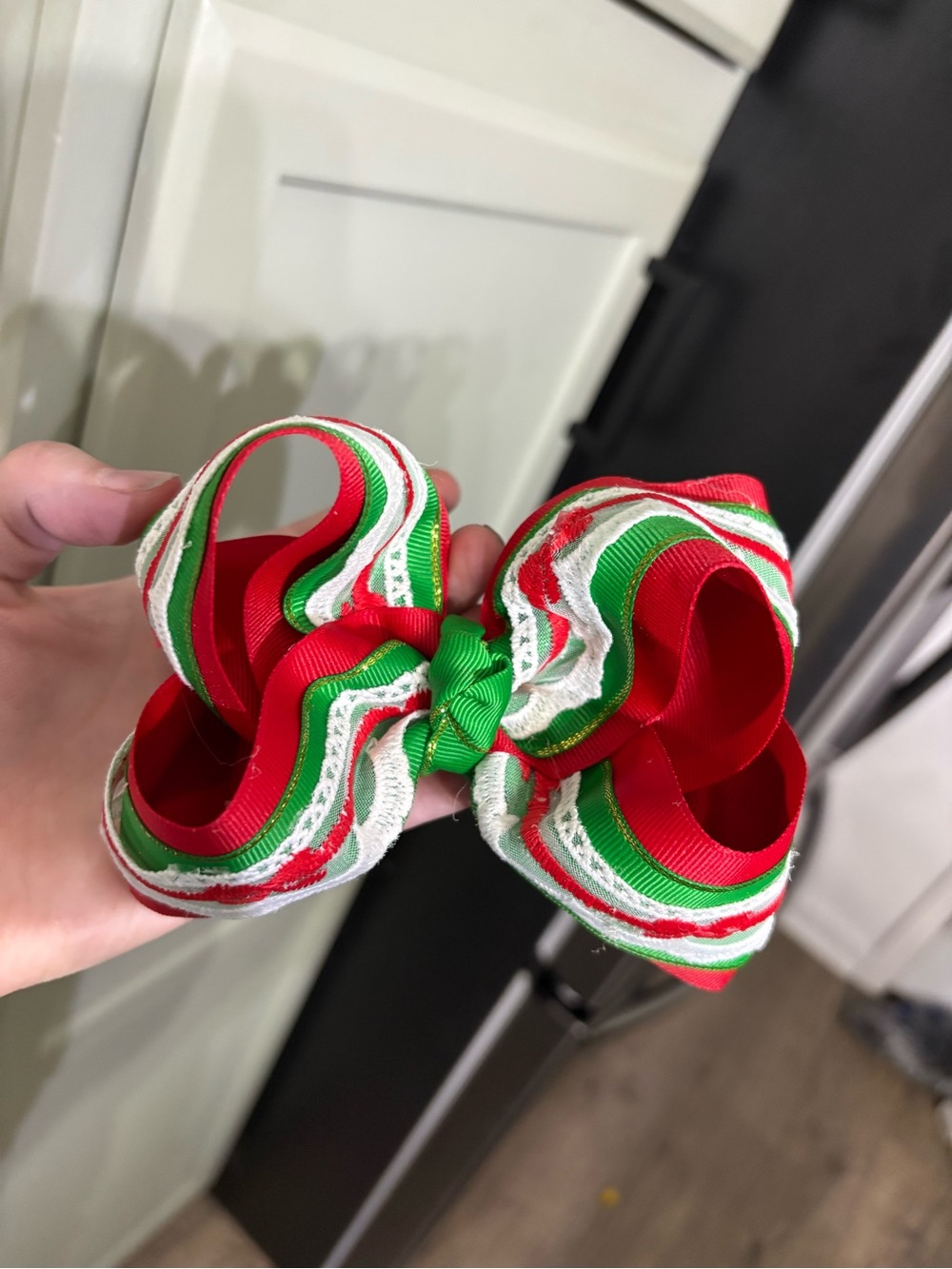 Red & Green with Lace Christmas Boutique Bow